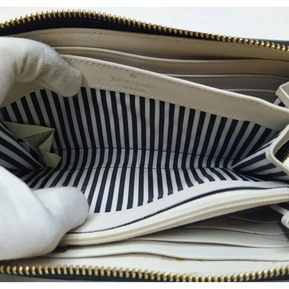 Kate Spade New York Black White Leather Zip Around Credit Wallet